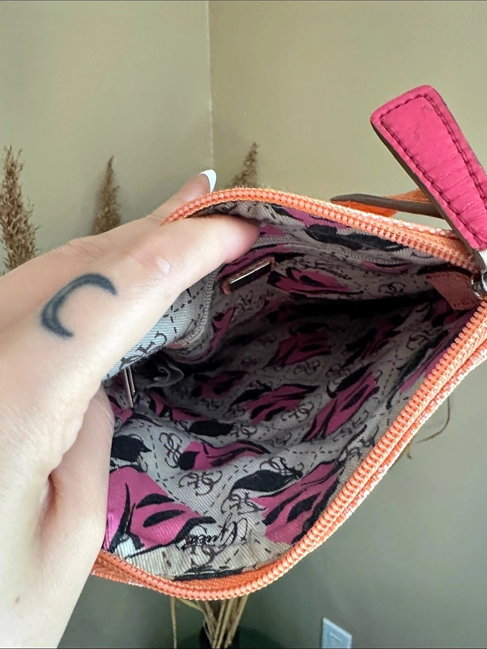 Guess Floral Crossbody Bag in Orange & Pink - Picture 7 of 9